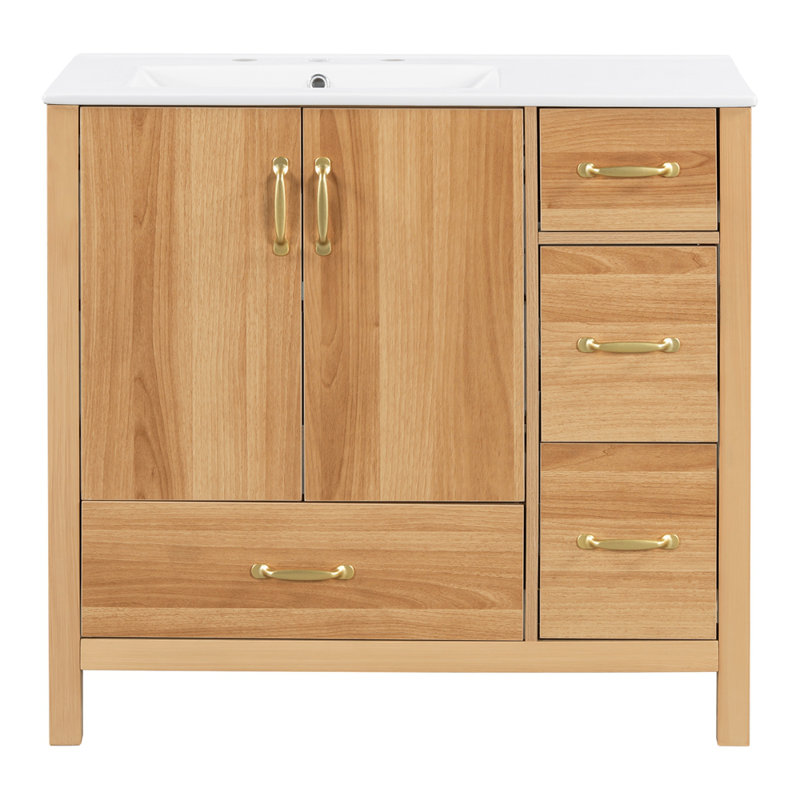 Meuble-lavabo compact en céramique avec rangement réglable en bois durable pour petits et moyens espaces
