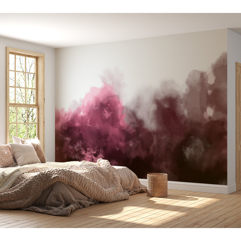 Papier peint abstrait - Variation aquarelle rouge, L 137 po x L 100 po
