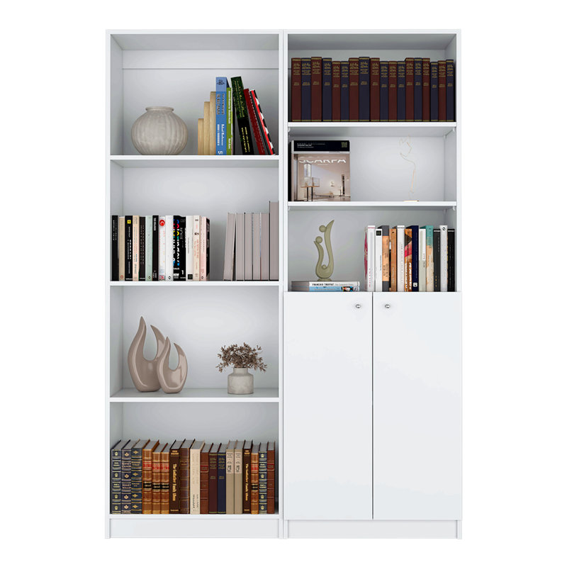 Ensemble de bibliothèque 2 pièces, 49 po de largeur avec 9 tablettes, salon, Blanc