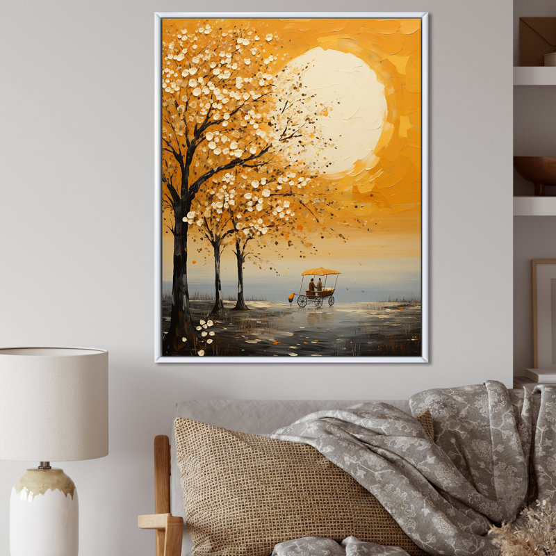 " Yellow Old Carriage Cart Melody ", White Floater Framed, 40" H x 30" W x 1.5" D