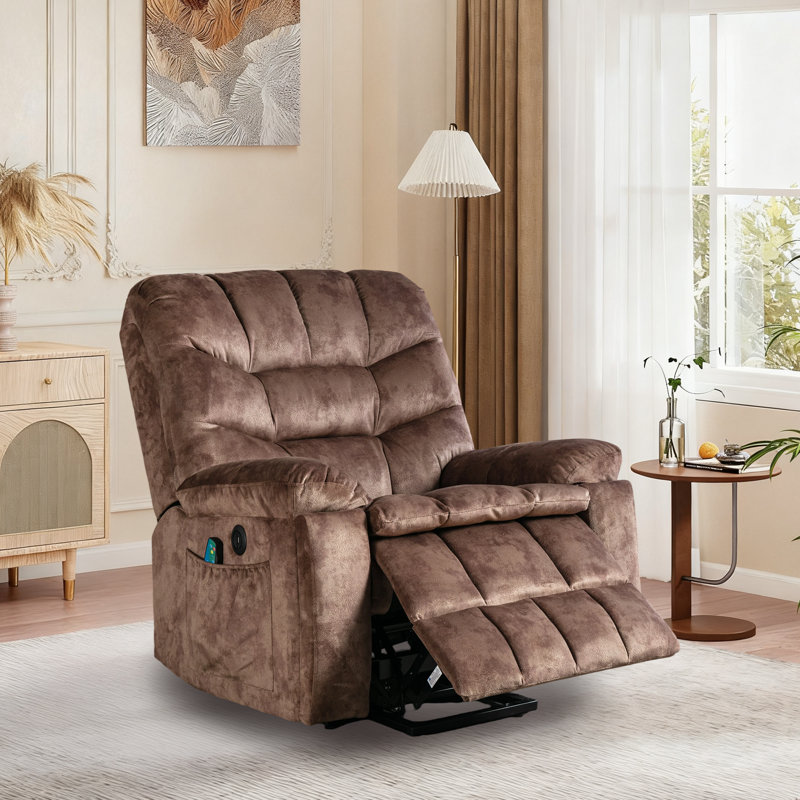 Calei 39.5" Wide Overstuffed Velvet Power Lift Assist Massage Heating Reclining Chair with USB Port & Cup Holders & Side Pocket
