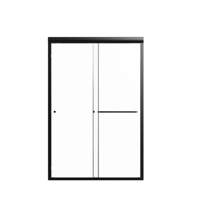 Porte de douche coulissante double de 44 po à 48 po de hauteur, H 72 po, verre trempé de 6 mm, noir mat, dérivation en douceur l 48 po x H 72 po, entrée de salle de bain