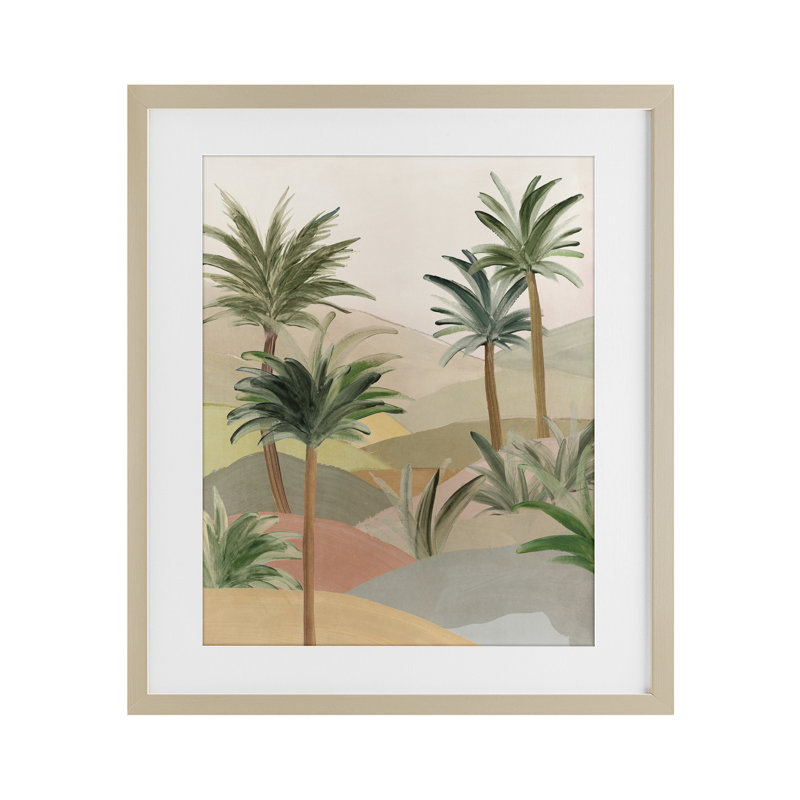 «Desert Oasis Hills», reproduction encadrée sous verre, conception de Ian C., Cadre de récolte en pin, H 16 po x l 13 po