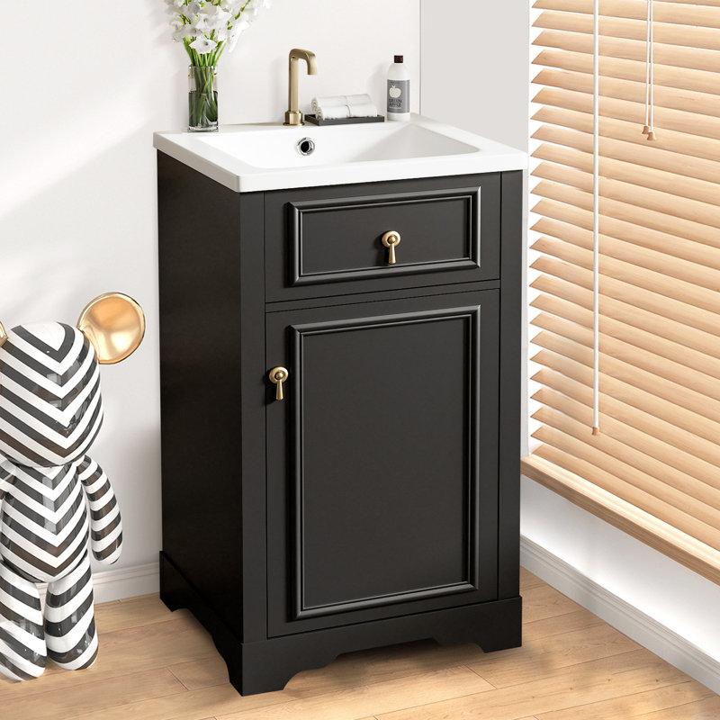 Meuble-lavabo de 20 po avec lavabo en céramique, tablette réglable, support de rangement fixé à la porte