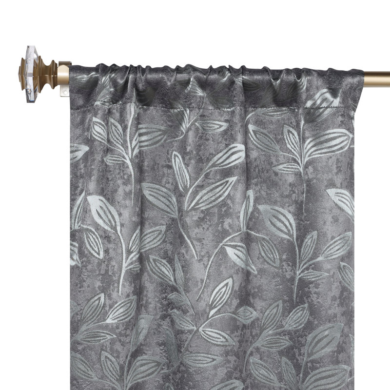 Finklea Floral Pattern Polyester Light Filtering/Room Darkening Rod Pocket Curtain Panels, 52" W x 108" L, Nickel Black