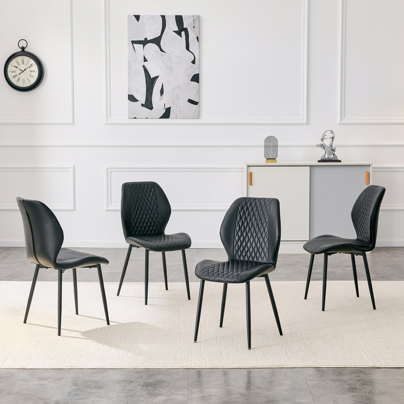 Ensemble de 4 chaises modernes en polyuréthane matelassé à losanges avec pieds en métal noir, Noir