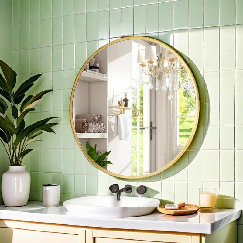Miroir rond rond de 20 po pour salle de bain, 24 po x 24 po, Doré