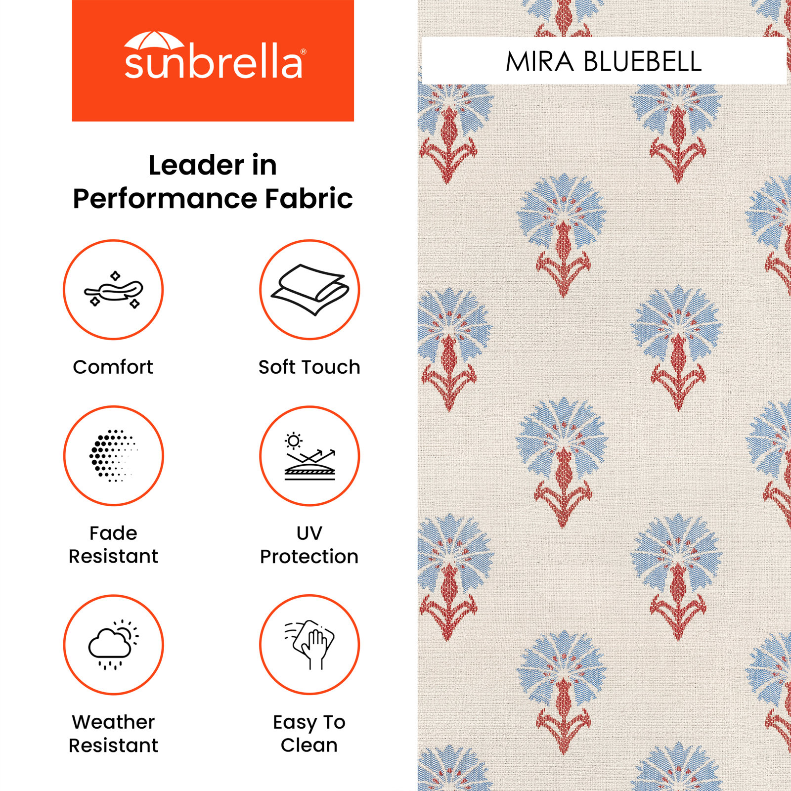 Amala 22" Sunbrella® Seat and Back Cushion, Sunbrella Mira Bluebell