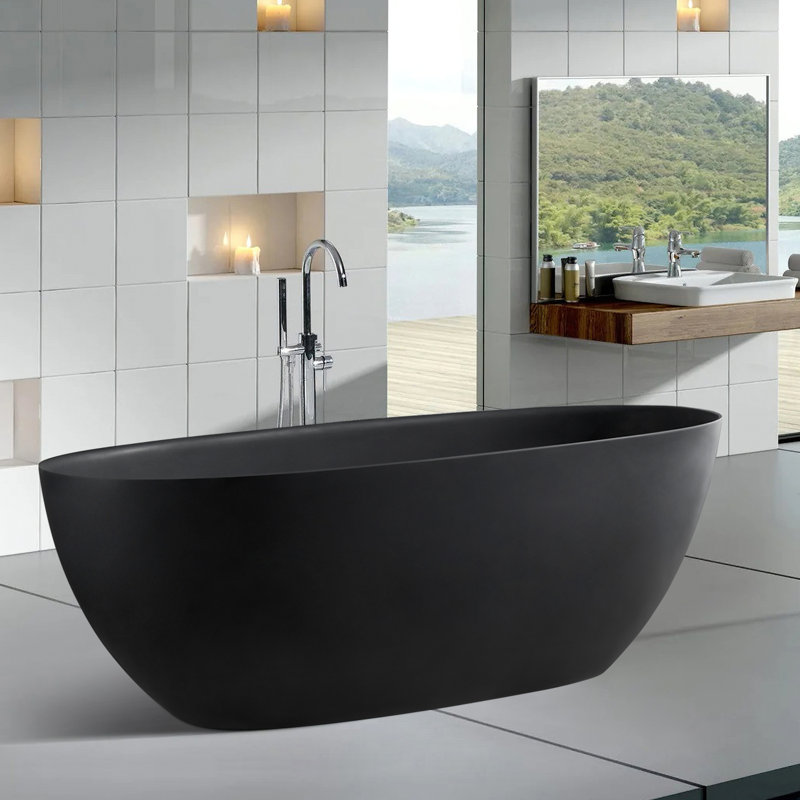 65'' x 29.5'' Freestanding Soaking Solid Surface Bathtub, Matte Black
