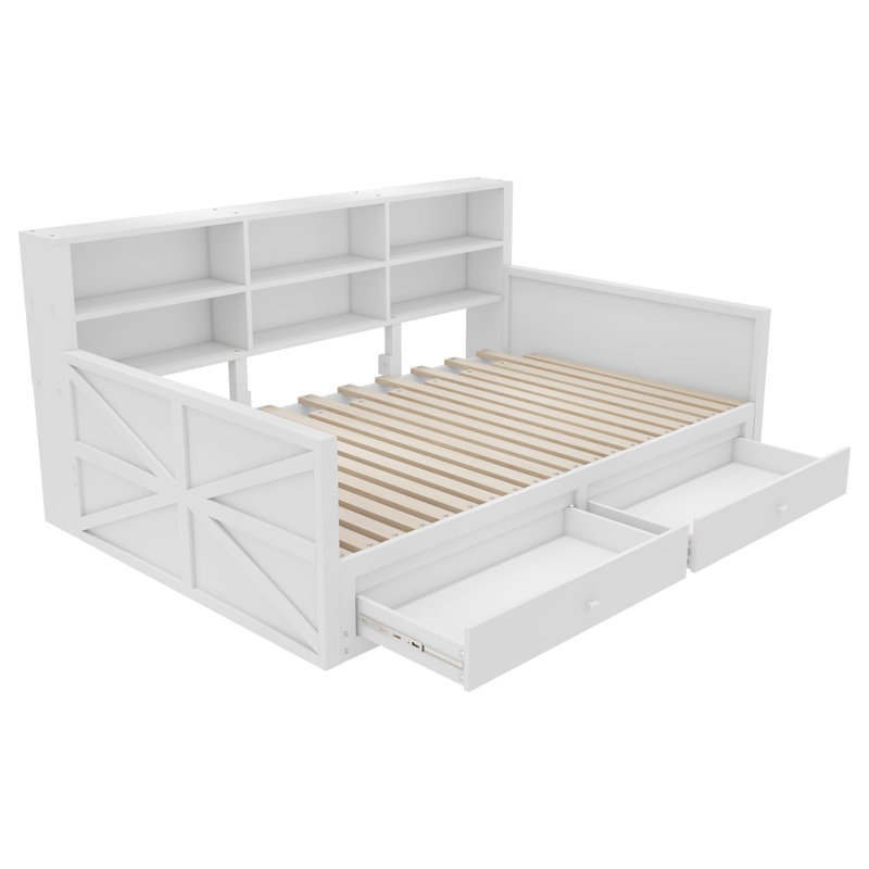 Extendable Daybed, Twin to Double Twin Daybed with Storage Headboard, Twin Daybed with Charging Station and Light, White