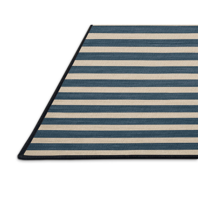 Tapis gris à rayures horizontales lavable à la machine, Rectangle 7 pi x 10 pi