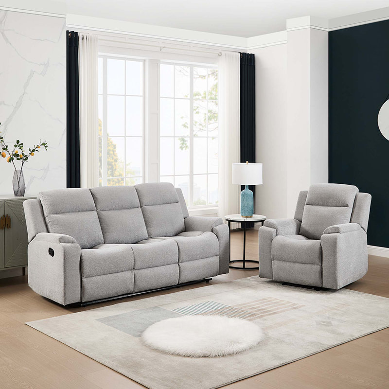 Orka 1+3 Seater Fabric Manual Recliner Living Room Sets Set Blue, Grey