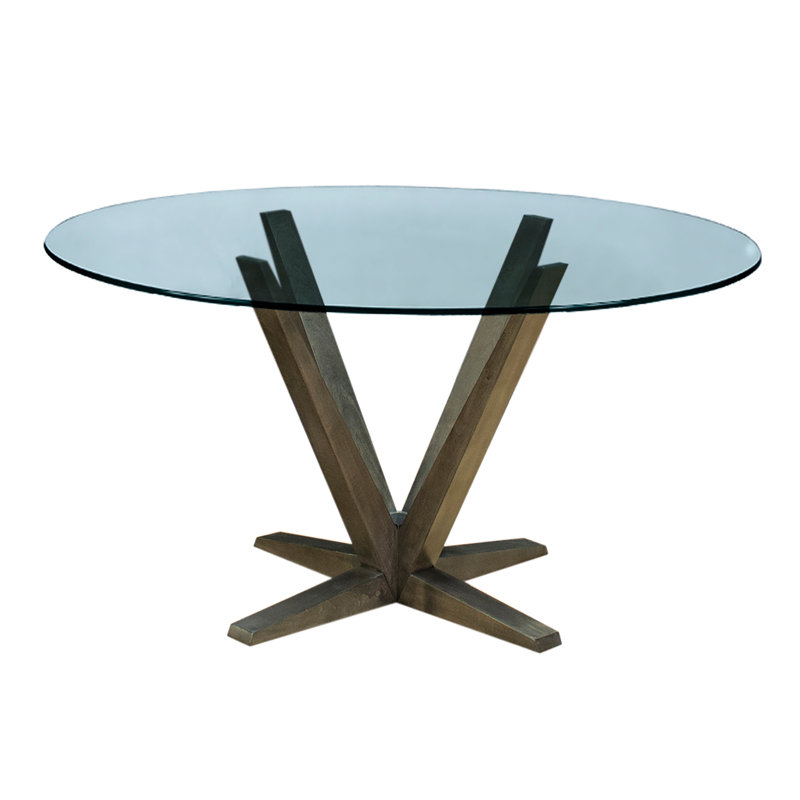 Aura Round Glass Top Solid Wood Base Dining Table, 28.5" H x 54" L x 54" W, Rockport