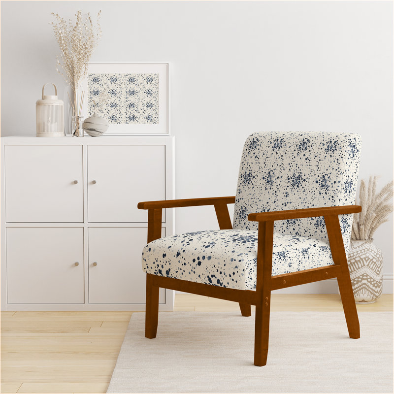 Chaise rembourrée abstraite avec accoudoirs beige et bleu boho mandala, Accoudoirs carrés bruns