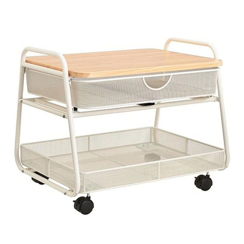 Under-Desk Utility Cart & Multi-Use Printer Stand, Mobile Rolling Cart with 2 Mesh Baskets, White