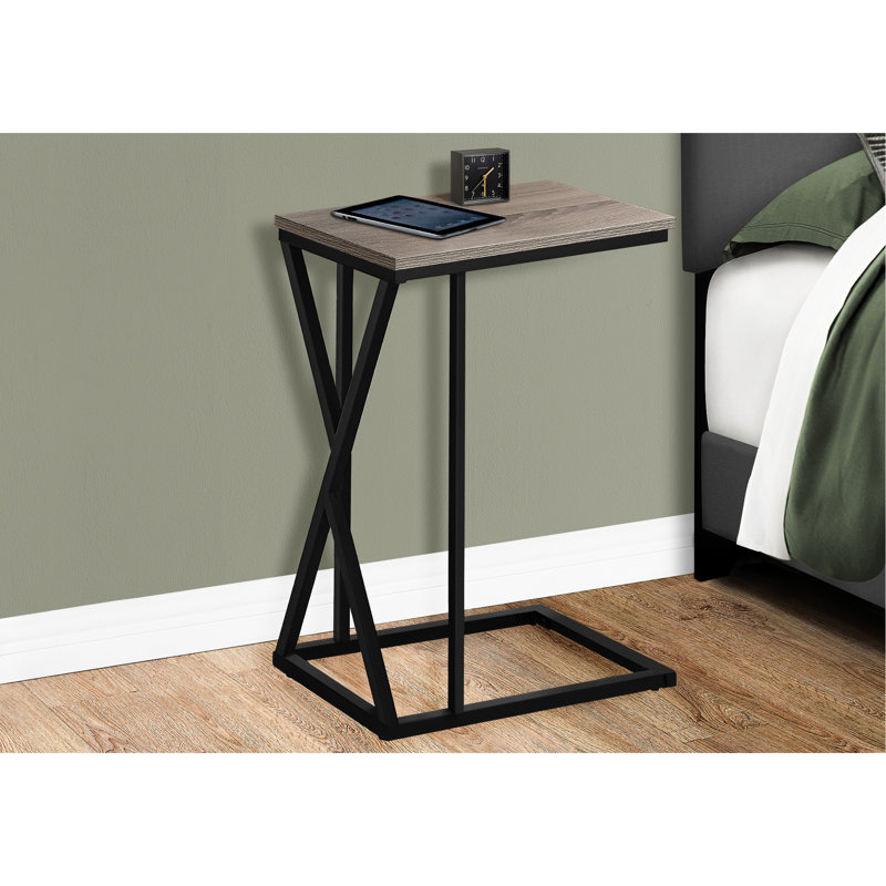 Contemporary Taupe End Table - With Metal Detail Snack Top And Frame
