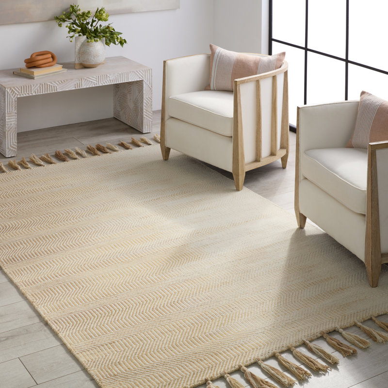 Tapis beige en laine fait à la main Tedeschi, Rectangle 5 pi x 8 pi