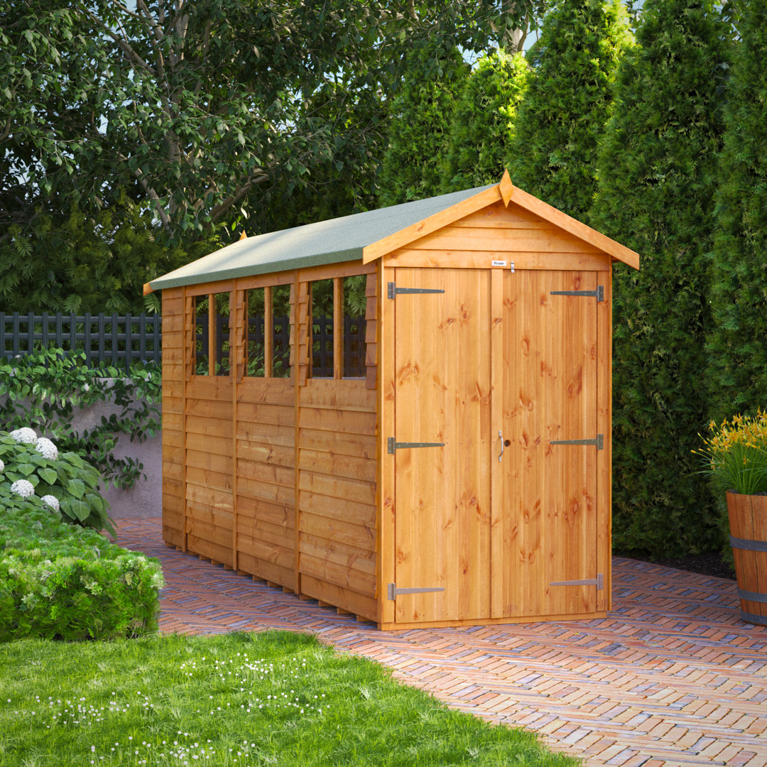 Powersheds 14 x 4ft Timber Overlap Apex Garden Shed, Double Doors