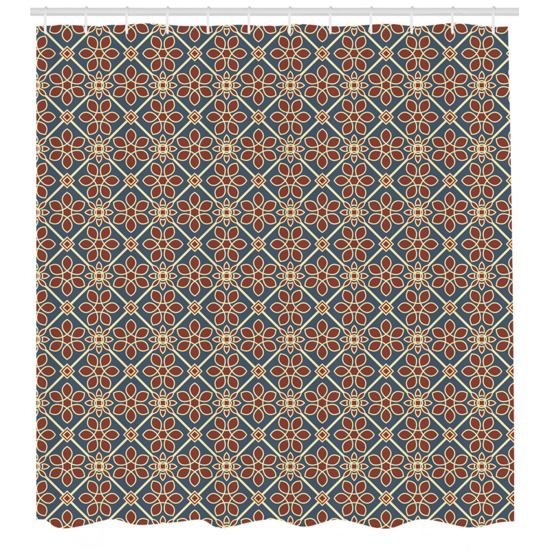 Geometric Shower Curtain with Hooks Included, 70" H x 69" W