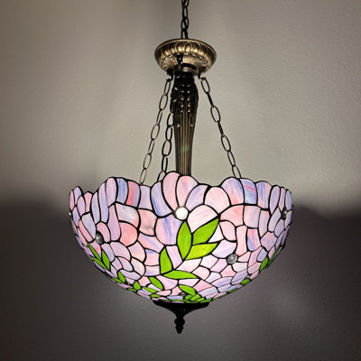 Olcay Tiffany Pendant Lights Stained Glass Green Leaves LED Bulbs Included 16" W*16"D*60" H