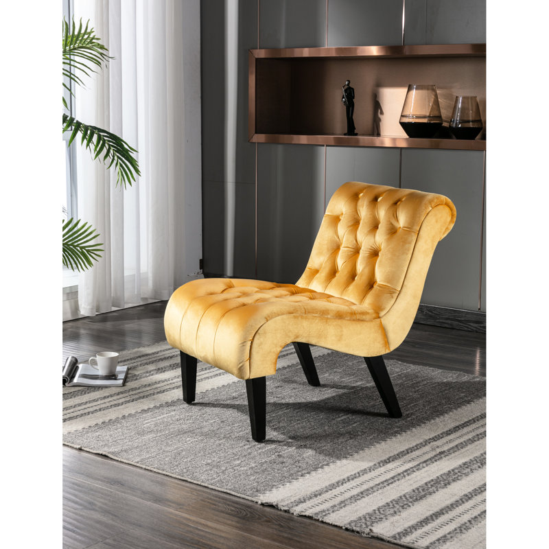 Velours moutarde, fauteuil, plusieurs scénarii, revêtement en velours choisi à la main, siège en éponge épaisse, pieds en bois d'hévéa noir, fauteuil de loisirs confortable pour meuble-lavabo et espaces de vie - mousse effilée