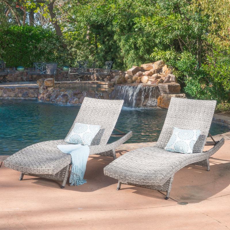  Ensemble de chaise longue d'extérieur en osier Crete avec dossier réglable, inclinable pour patio toutes saisons, gris
