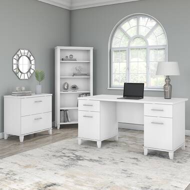 Mular 47 White 3-Drawer Writing Desk with Storage Cabinet for Office Home Office