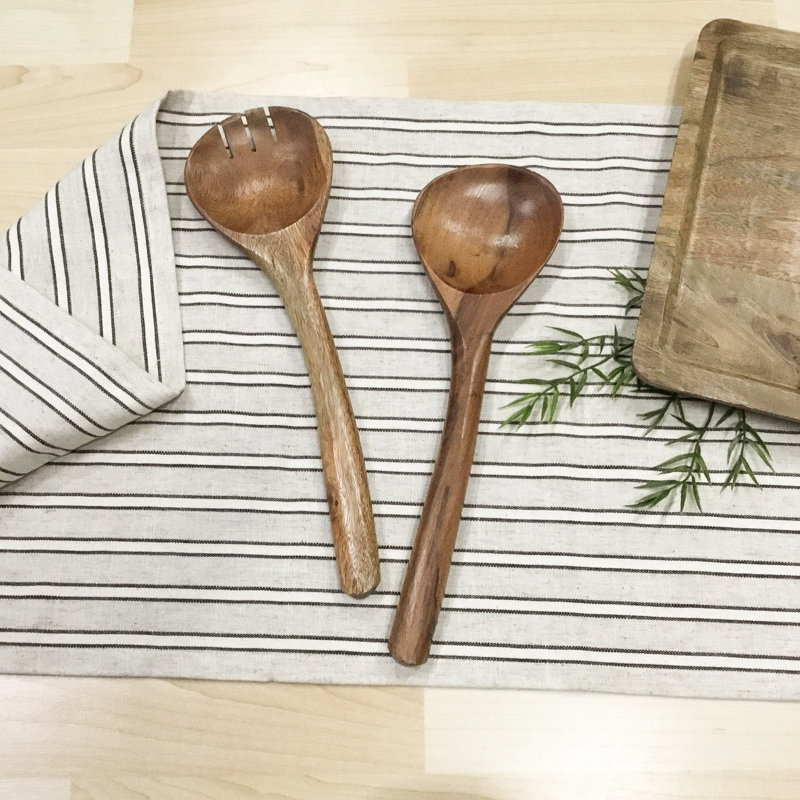 Destony Piece Wood Stainless Steel Salad Servers
