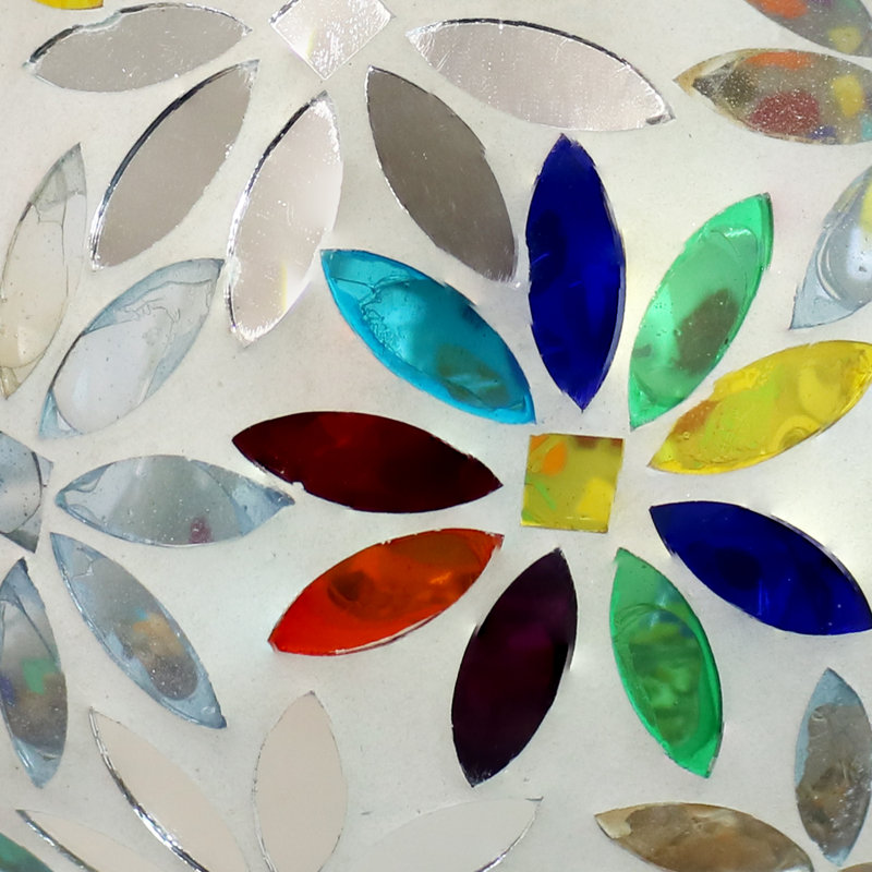 Mangeoire suspendue en verre mosaïque Huebner, capacité de 1 tasse - marguerites arc-en-ciel, Marguerites arc-en-ciel