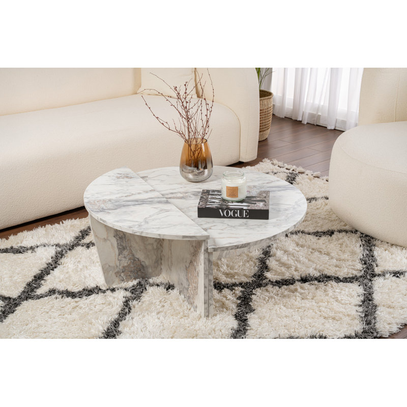 Table basse en marbre Modern Freesia, 1 pièce | 35,4 po x 11,8 po x 23,6 po | 100% panneau de particules enduit de mélamine, épaisseur: 0,7 pouce | Design élégant pour le salon, mobilier de maison durable et élégant