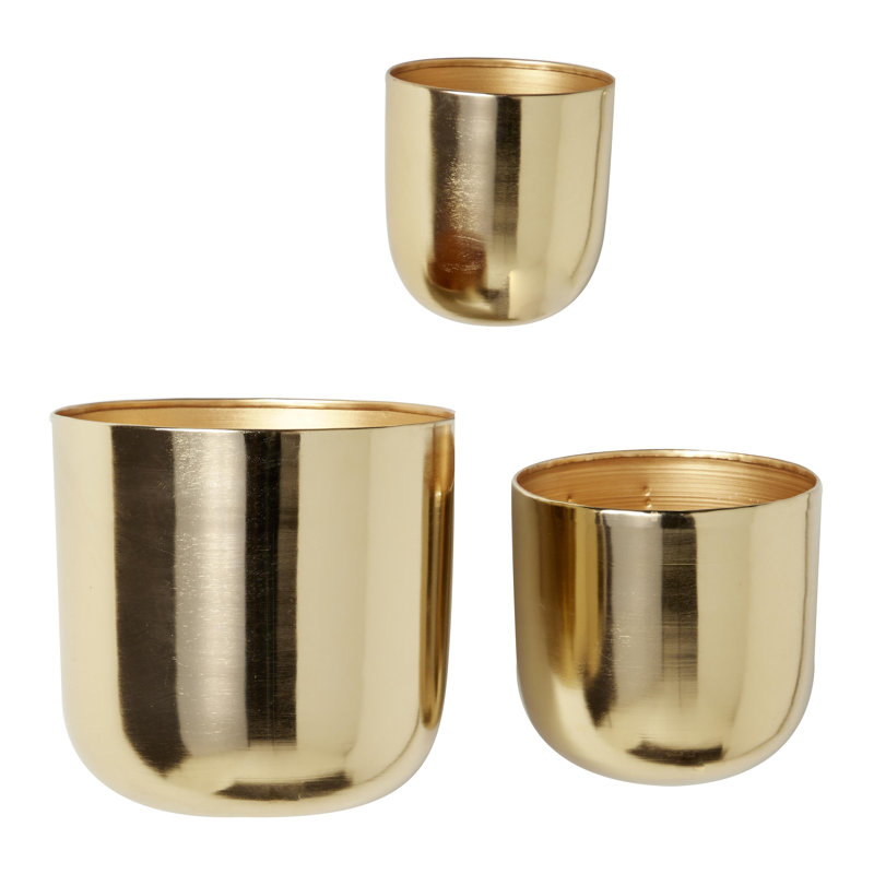 Magdalena 3-Piece Round Iron Wall Planters , Gold