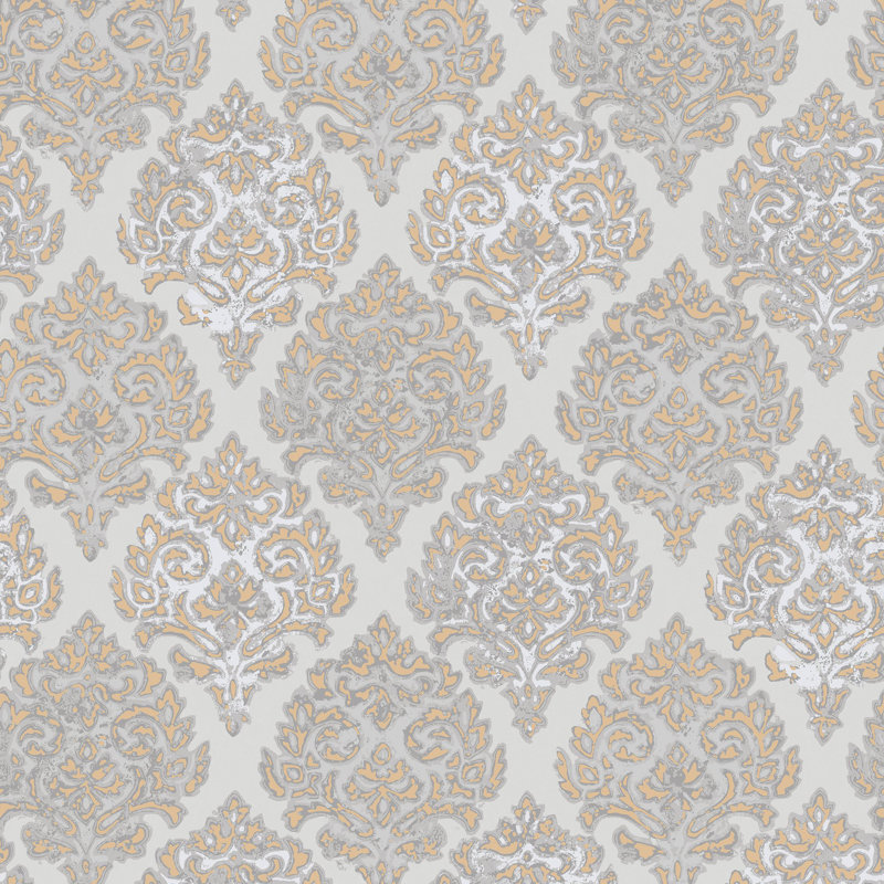 Lustre Metallic 3D Embossed Modern Damask Wallpaper Roll, Gray