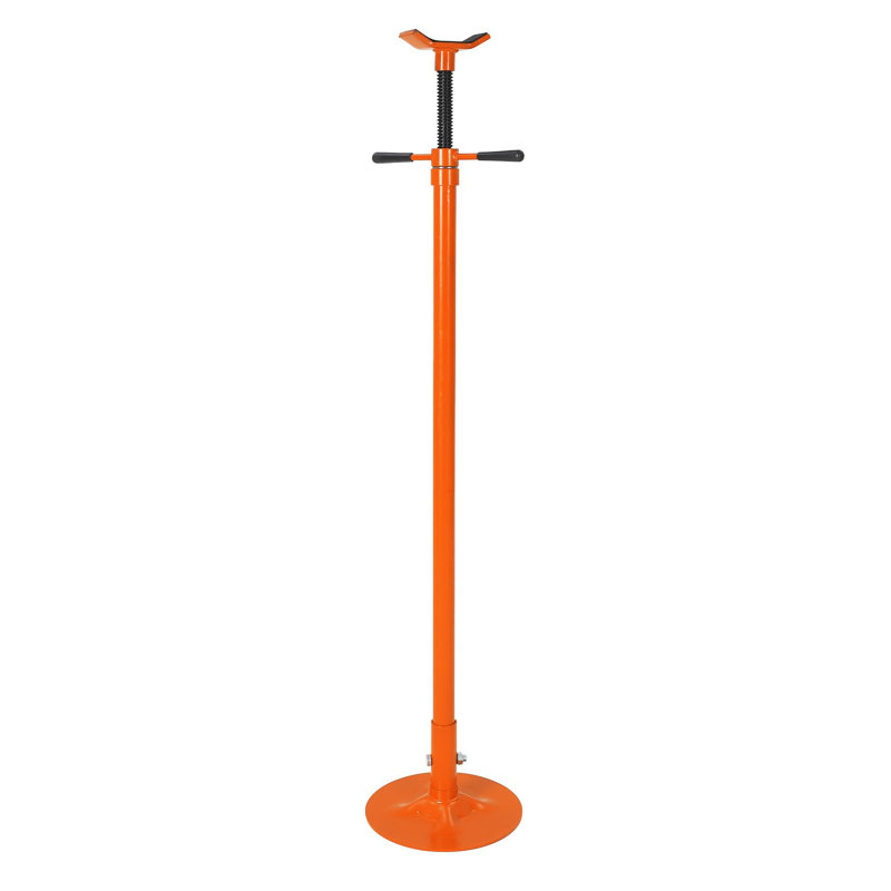 Support de levage sous-roue 3/4 tonne (750 kg) – Réglable de 132 à 193 cm – Vis Acme autobloquante, selle profilée – Base à disque de 30 cm – Orange-jaune + Gants d'installation
