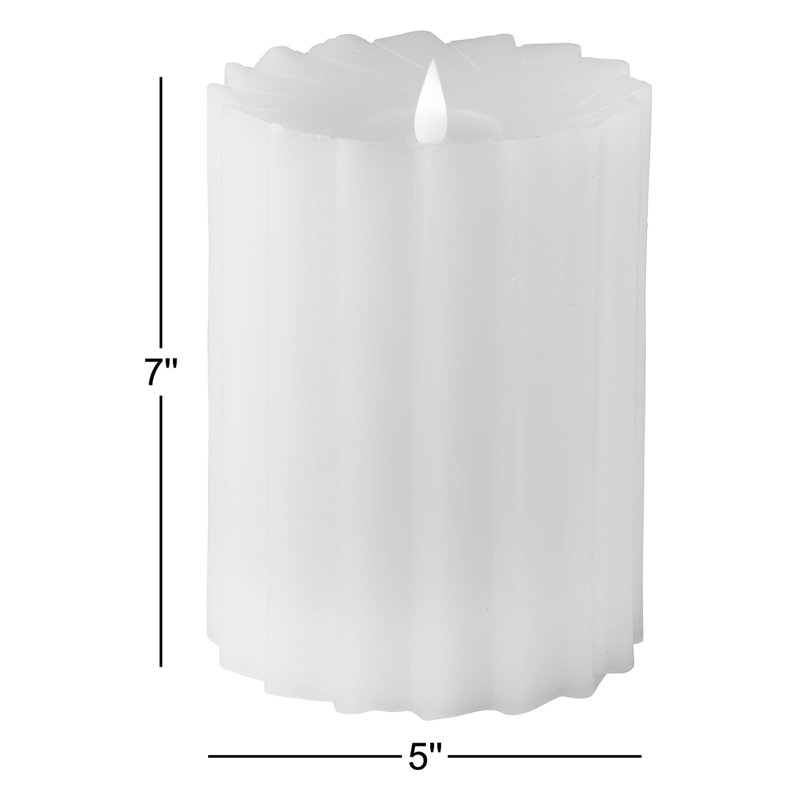Sutton Real Wax Flickering Flameless Battery Powered LED Pillar Candle, White, 9" H x 3.25" W x 3.25" D