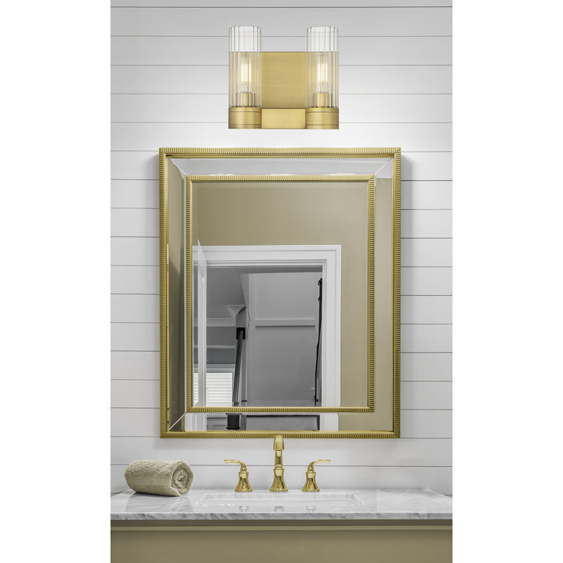 Applique murale 11 po 2 lumières Empire, Laiton brossé, Transparent, H 9,5 po x l 10,5 po x P 5,5 po