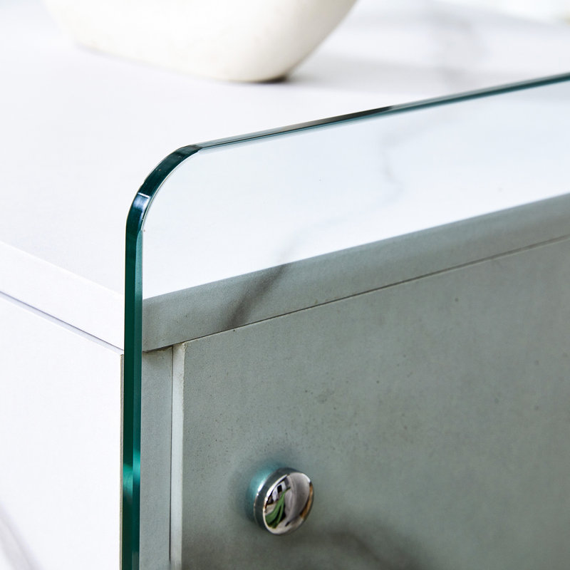 Table de chevet blanche et en verre, conception simple avec tiroir pour tiroir de table pratique, verre, solution élégante