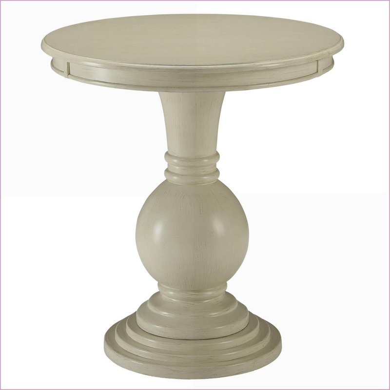 Table basse ronde antique blanche avec base à piédestal, peu encombrante pour le salon / la chambre à coucher