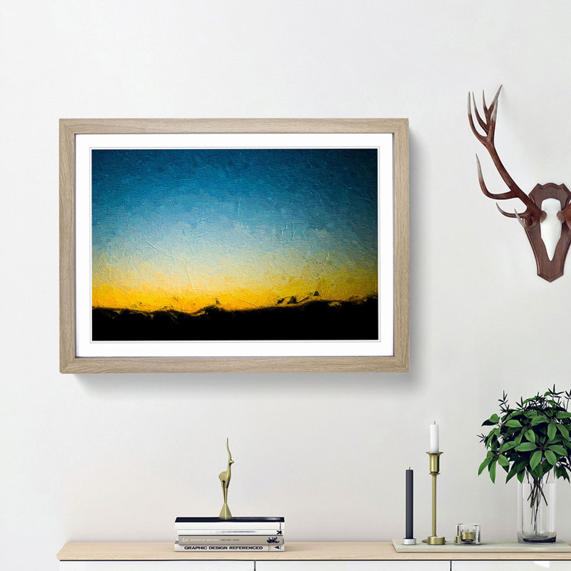 Sunset Behind the Mountain - Picture Frame Painting Print, 48cm H x 65cm W x 2cm D, Oak Framed