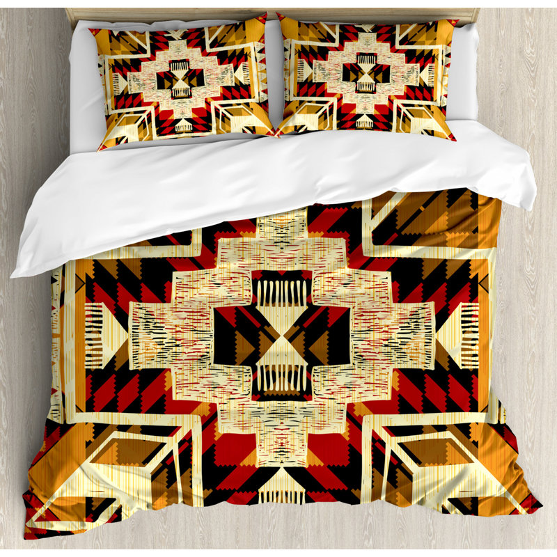 Rustic Geometric Shapes Duvet Cover, Queen Duvet Cover + 2 Shams