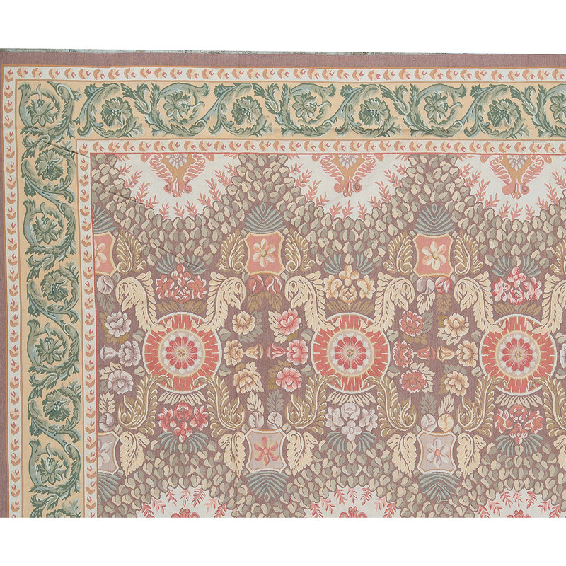 Hand-Knotted High-Quality Brown and Green Area Rug
