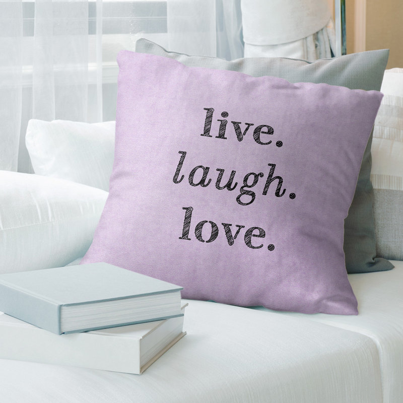 Housse de coussin d’amour à rire live, 20 po x 20 po, Mauve / Noir