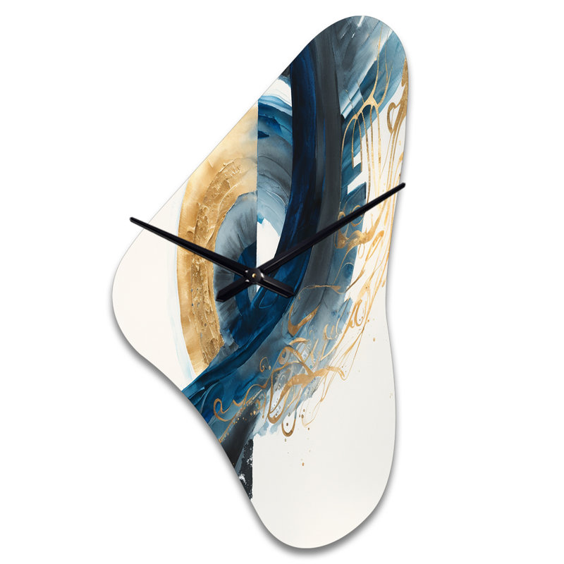 Horloge murale en forme de spirale abstraite bleue et dorée de Saffian, Grand
