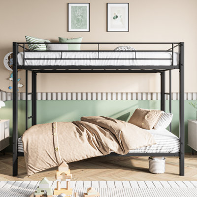 Black Metal Bunk Bed With Easy Assembly Instructions - Twin Over Non-Twisting, No Box Spring,