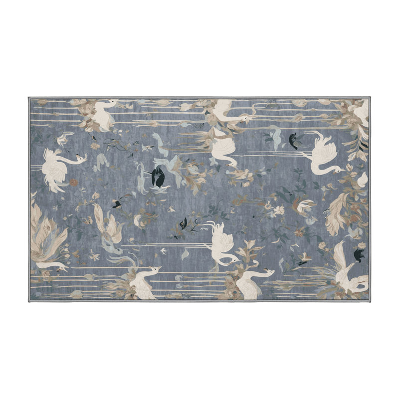 Machine Washable Gray Area Rug, Rectangle 5' x 7'