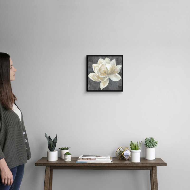 Impression sur toile majestueuse magnolia neutre, H 12 po x l 12 po x P 1,75 po, Cadre noir