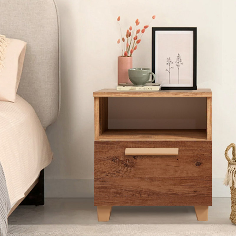 Elegant Nightstand with Numerous Shelves, Atlantic Pine Color, 17.7 x 20.5 x 15.7 Inches | 100% Melamine Coated Particle Board, PVC Edge Banding, MDF Handles, Wall-Mountable, Rustic Design for Additional Storage
