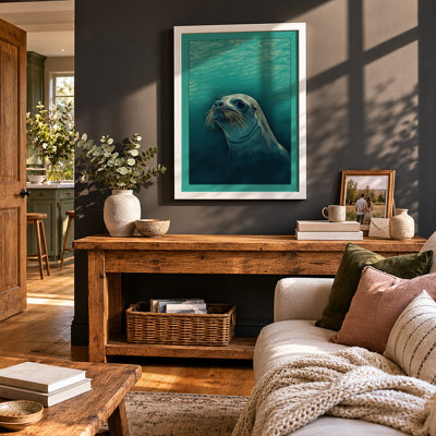 Seal in Turquoise Coastal - Framed Print