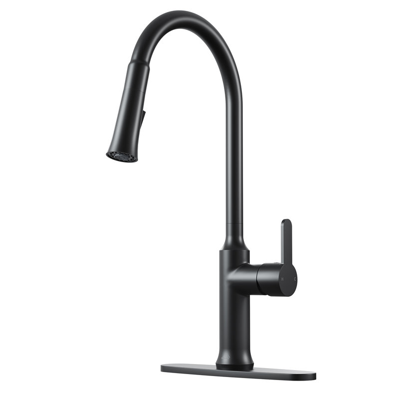 CASAINC 1.8 GPM Single-Handle Pull-Down Kitchen Faucet Single Hole Faucet, Matte Black