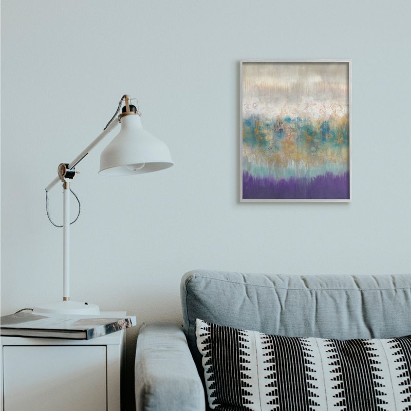 Élégante peinture mauve grise et dorée abstraite par K. Nari - impression d'art graphique, H 30 po x l 24 po
