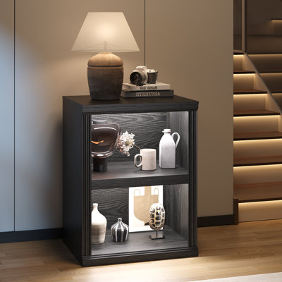 Vitrine avec lumières DEL, bibliothèque ouverte à 2 niveaux, table de bout autoportante